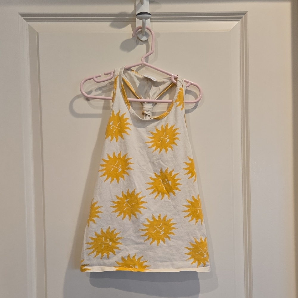 Zara Kids White and Yellow Sun Pattern Tank Top Size 9/10